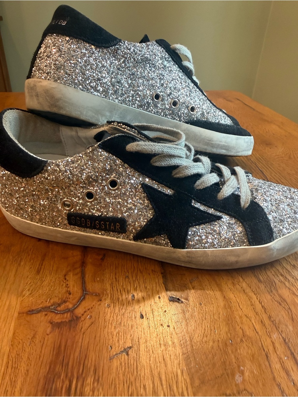 Golden Goose Super Star Silver Glitter Sneaker with Black Star